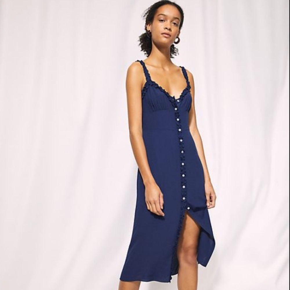 Aritzia Wilfred ‘Heartthrob’ Dress - Navy Button-Front Midi Dress